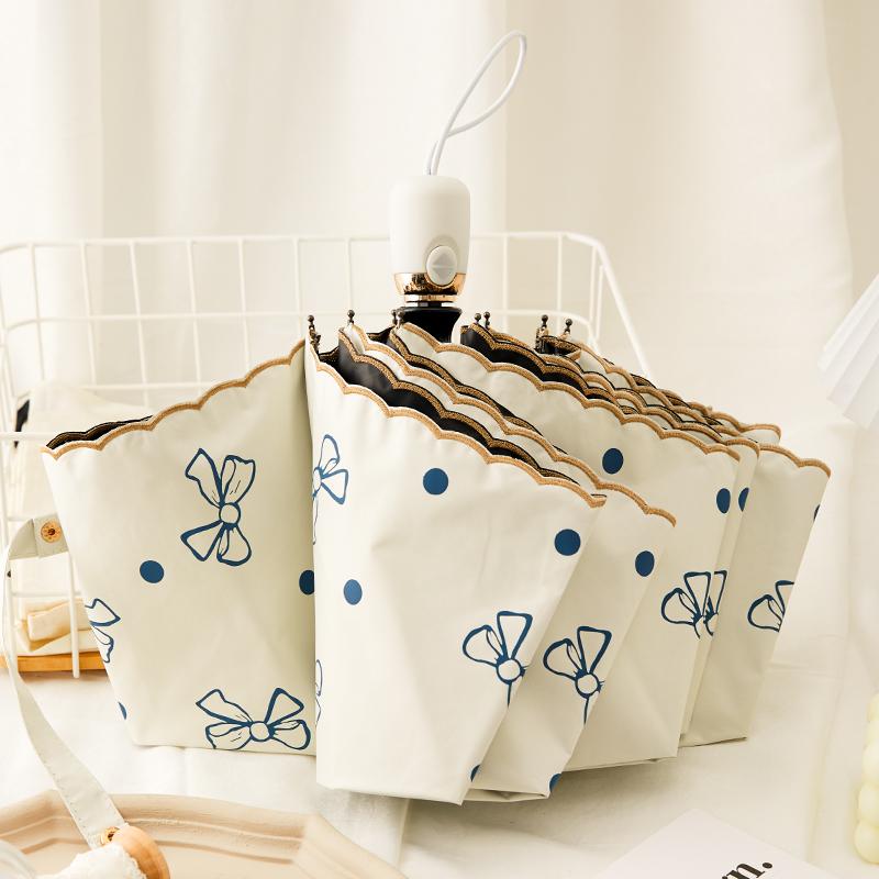 折りたたみ傘 晴雨兼 レディース 軽量 ポータブル 刺繍 三つ折り ワンタッチ式 傘 ビニール サンシェー..