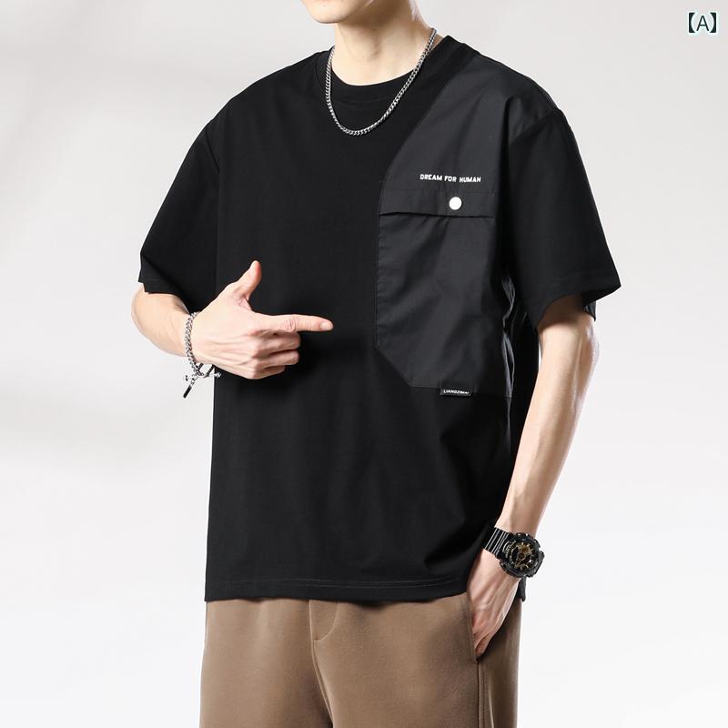 Tシャツ アメリカン ストリート 半袖 シャツ メンズ 夏 大きいサイズ カジュアル トップス ゆったり レジャー ラウンドネック テキスト