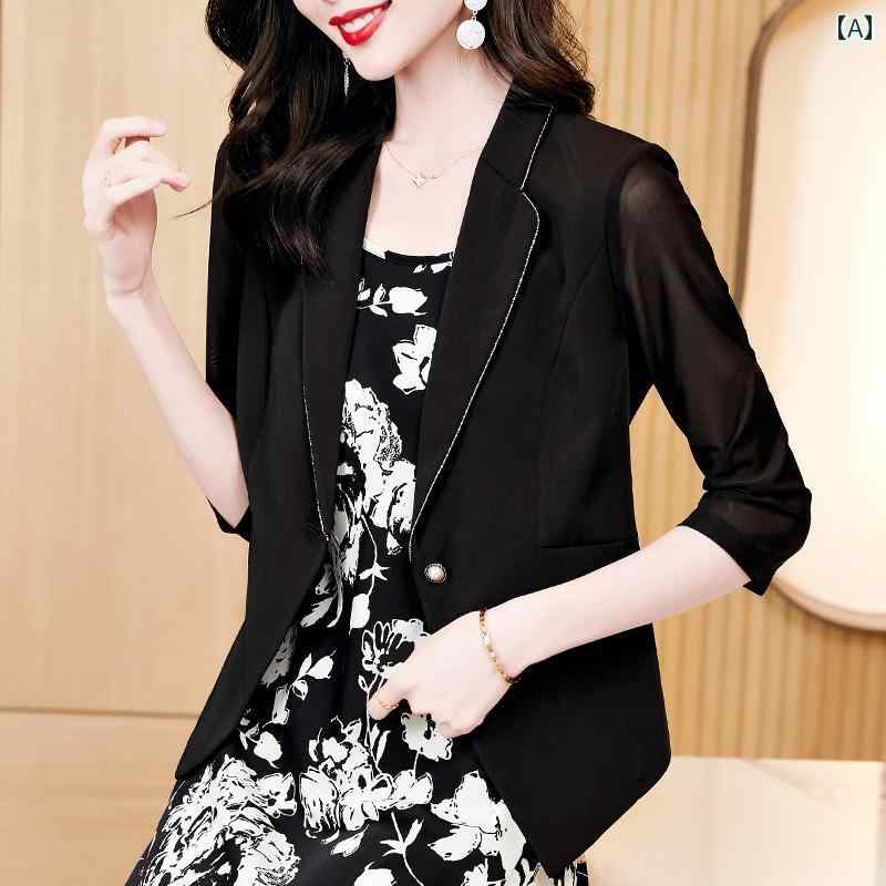 ジャケット ブレザー 五分袖 夏 薄手 ビジネス ミーティング レセプション 快適コーデ レディース