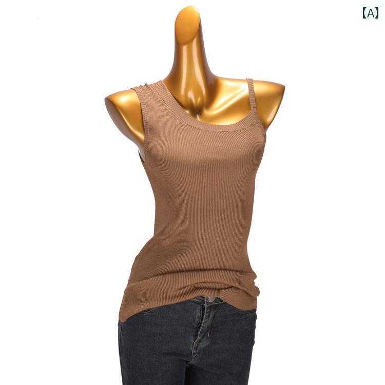 キャミソール レディース 夏 トップス ニット キャミソ レディース スリム ノースリーブ 薄手 ウール シンプル カジュアル