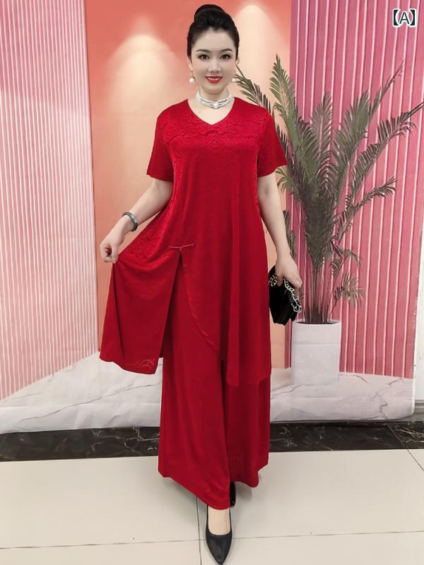 レディース 夏 半袖トップス パンツ 細見え 上品 おしゃれ きれいめ マザーズ ミセス 普段使い 会食 婦人服 結婚式 旅行 衣装