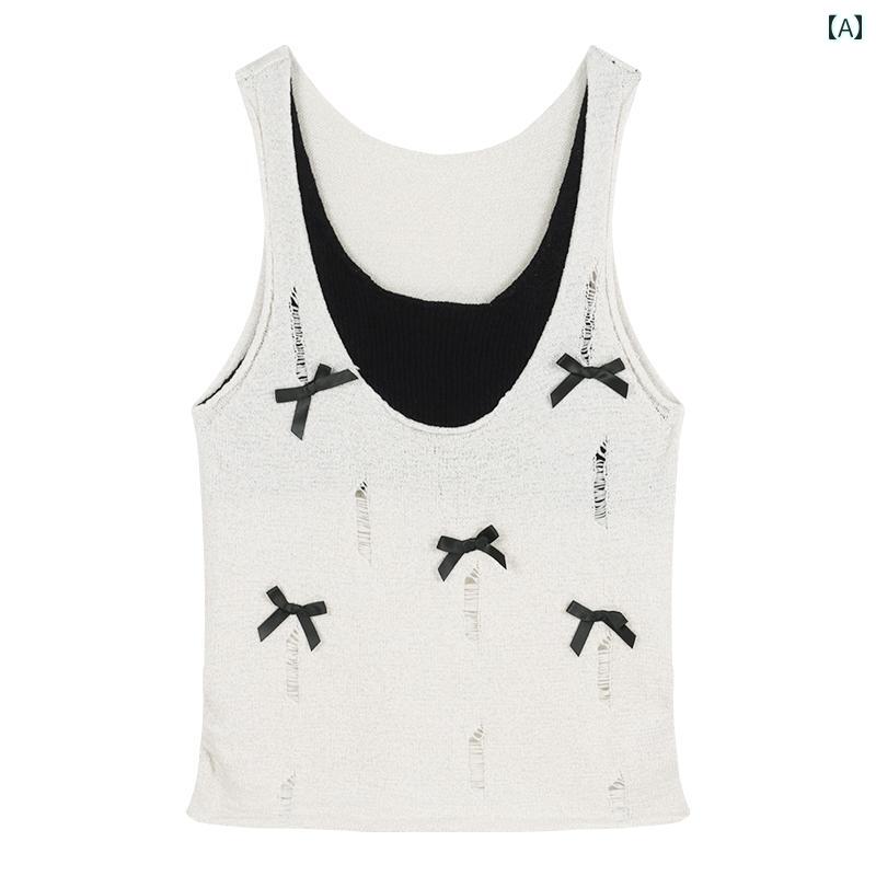 レディース キャミソール タンクトップ 夏 薄手 リボン スリムフィット セクシー 魅惑 ガーリー スタイリッシュ レディース