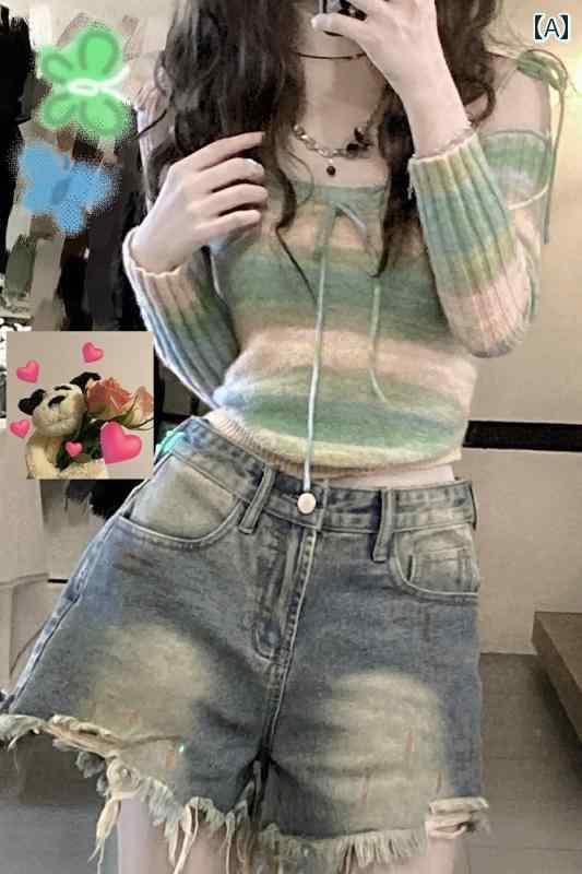 デニム パンツ レディース ボトムス ショートパンツ 夏 レトロ タッセル デニム ジーンズ ウォッシュド..