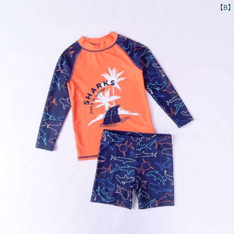 セキュアデポの子供 キッズ 男の子 水着 トップス+パンツ 長袖 日焼け防止 プール ビーチ リゾート 海水浴 サーフィン 速乾｜アングル2