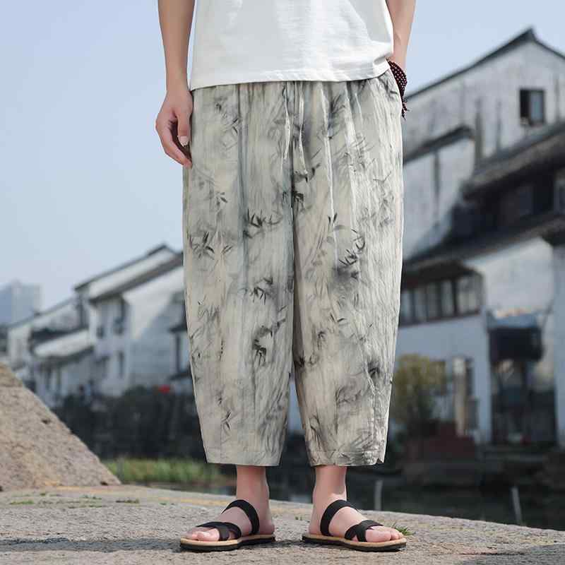 メンズ ファッション パンツ ズボン ボトムス ロング レトロ チャイナ風 唐装 メンズ ストレート ゆったり ゆったり カジュアル 速乾 夏(4.0)