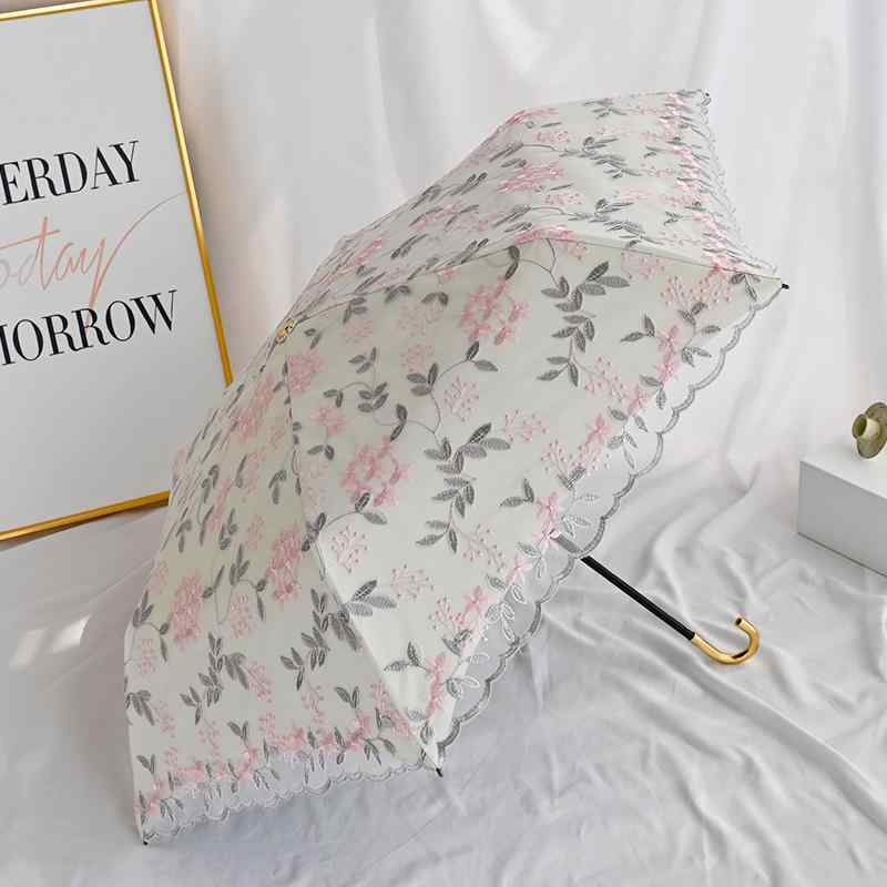 レディース 折りたたみ傘 お花柄 フェミニンレース 晴雨兼傘 持ち手フック型 日傘 日焼け防止 UVカット..