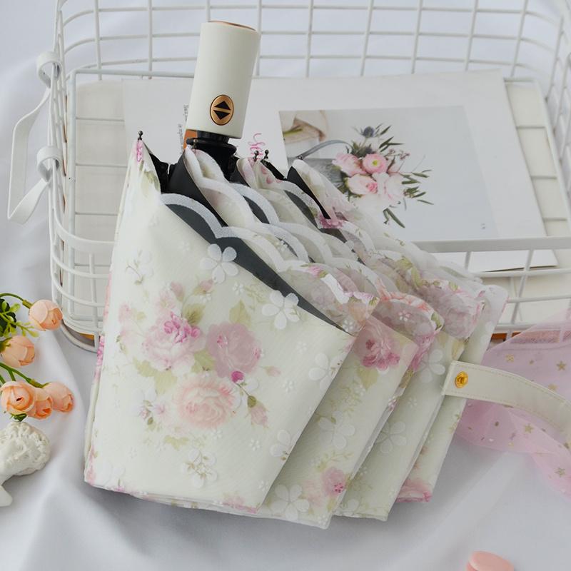 レディース 晴雨兼 レース フラワー 折りたたみ傘 ビニール パラソル 抗UVカット UPF50+ お姫様 レース レトロ 宮殿 自動 ワンタッチ 日傘 晴雨兼 日よけ傘