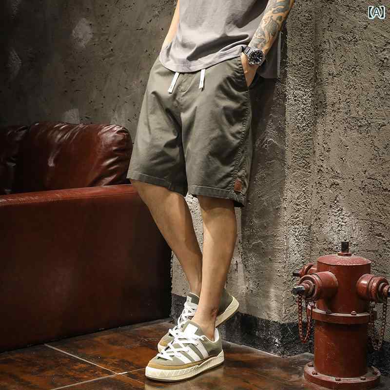 ハーフパンツ メンズ アメリカン オーバー オール 夏 ひんやり 涼しい 快適 クール 5 分 パンツ 大きめサイズ アウター カジュアル ブリーチ ミドル パンツ ストレッチ性 ゆったり ファッション かっこいい カジュアル