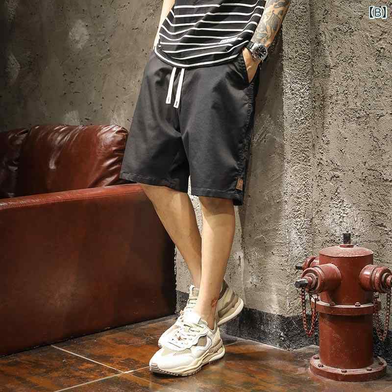 ハーフパンツ メンズ アメリカン オーバー オール 夏 ひんやり 涼しい 快適 クール 5 分 パンツ 大きめサイズ アウター カジュアル ブリーチ ミドル パンツ ストレッチ性 ゆったり ファッション かっこいい カジュアル