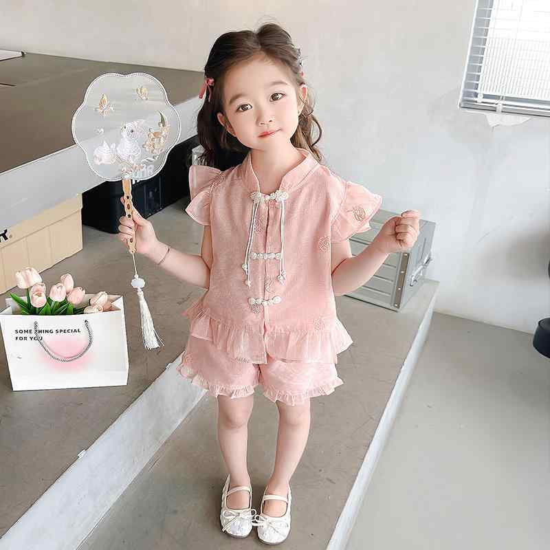 女の子 中国風 セット トップス パンツ 女児 ガール 子供 キッズ プルオーバー 夏 夏 かわいい