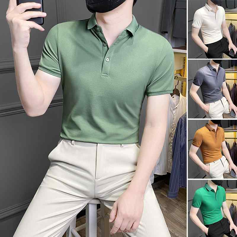 メンズ 半袖 ポロシャツ 夏 ひんやり 涼しい 快適 豪華感 イギリス ヤッピー Tシャツ エレガント 無地 ビジネス カジュアル スリムフィット ファッション スタイリッシュ