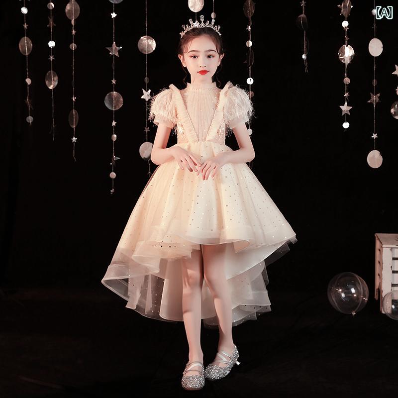 お姫様 ドレス 女の子 誕生日 バースデー キッズ イブニングドレス プリンセス ウェディングドレス ピアノ 演奏 春夏 ショートドレス ロングドレス 前短く後ろロングドレス 写真撮影 衣装 衣装 かわいい