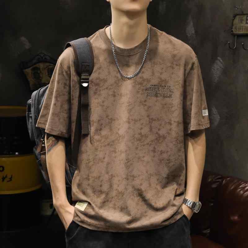 Tシャツ メンズ アメリカ 豪華感 シャツ 半袖 夏 ショルダー トップス 綿 ヘビー レター プリント ガス..