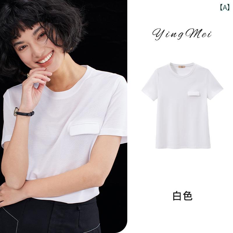 レディース レディース ファッション 夏 夏 カジュアル 半袖 Tシャツ おしゃれ 無地 ラウンドネック