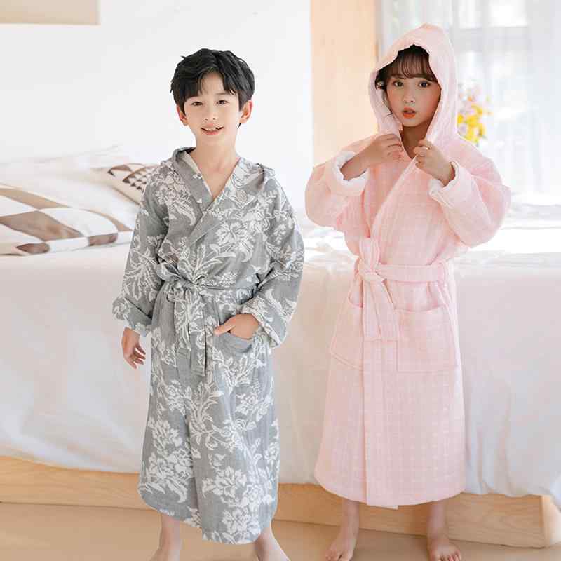 子供 バスローブ ナイトウェア 吸水性 ガーゼ インナー ルーム ガウン ロング 厚手 衣料品 キッズ 子供 夏