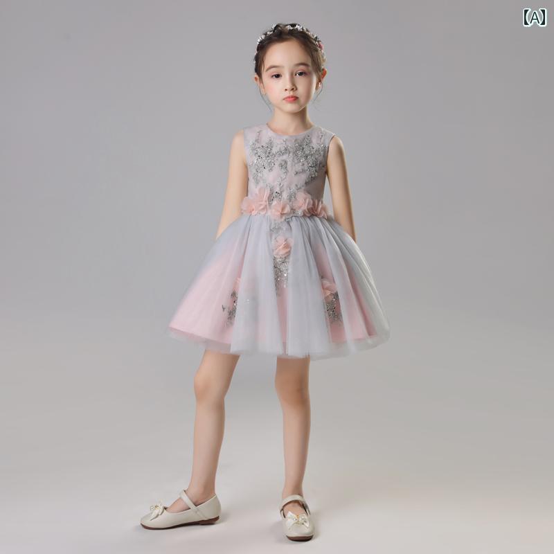 女の子 キッズ プリンセス ドレス 夏 お姫様 誕生日 ドレス ウェディングドレス ステージ イブニングドレス ショートドレス ロングドレス