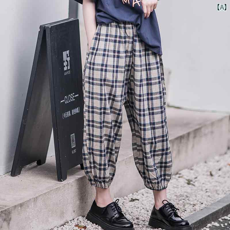 子供服 女の子 パンツ 夏 薄手 カジュアル 九分丈パンツ 子供 チェック柄 かわいい 着回し ゴムウエスト