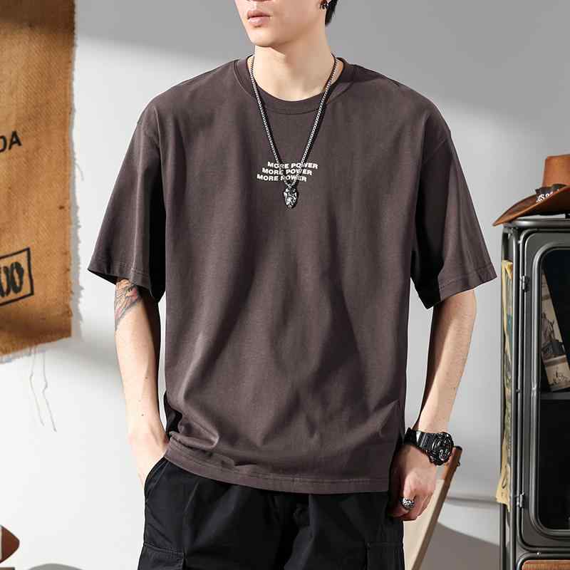 Tシャツ メンズ アメリカン レトロ レター プリントコットン 半袖 シャツ メンズ 夏 カジュアル ラウンドネック シャツ トップス ゆったり ファッション
