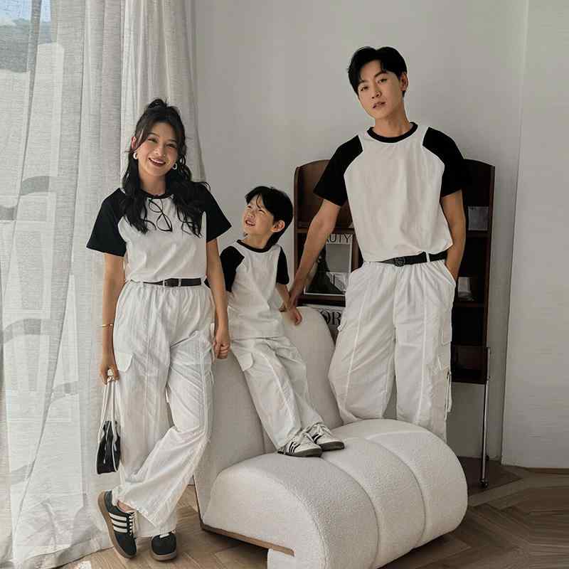 ファッション トップス パンツ 家族 ストリート 親子 お揃いコーデ 半袖 Tシャツ 夏 母娘 ファミリーウェア モノクロ シンプル おしゃれ カジュアル