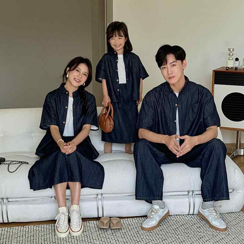 ファッション カジュアル 母娘 夏 デニム 親子 ゆったり 薄手 半袖 シャツ パンツ カジュアル 家族 お..