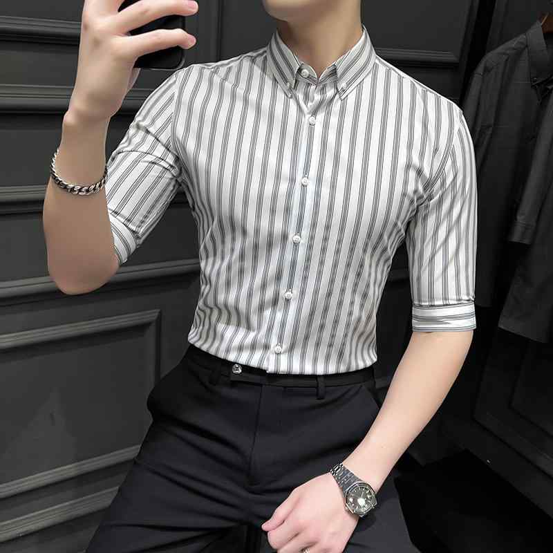 シャツ メンズ ビジネス おしゃれ スタイリッシュ 夏 シンプル 薄手 半袖 韓国 スリムフィット ワーク..