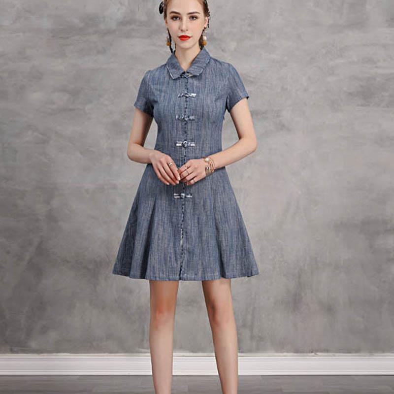 レディース 中国風 フランス チャイナドレス 夏 女子 シンプル ショート プチ ドレス ミニスカート 脚長 スリットし