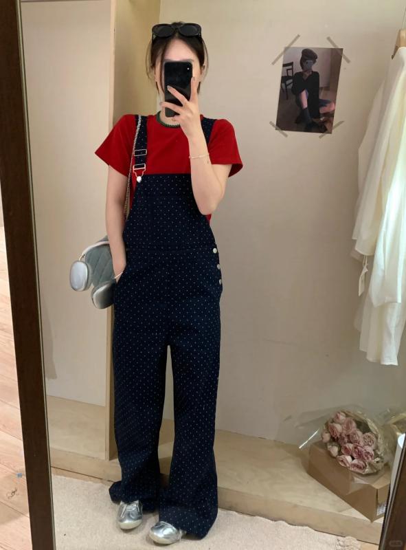 樂天商城 - デニム オーバーオール サロペット サスペンダーパンツ 甘くてクール 若見え ガーリー レディース 夏 ゆったり スリム ストリート カジュアル ドット ジャンプスーツ かわいい 若見え