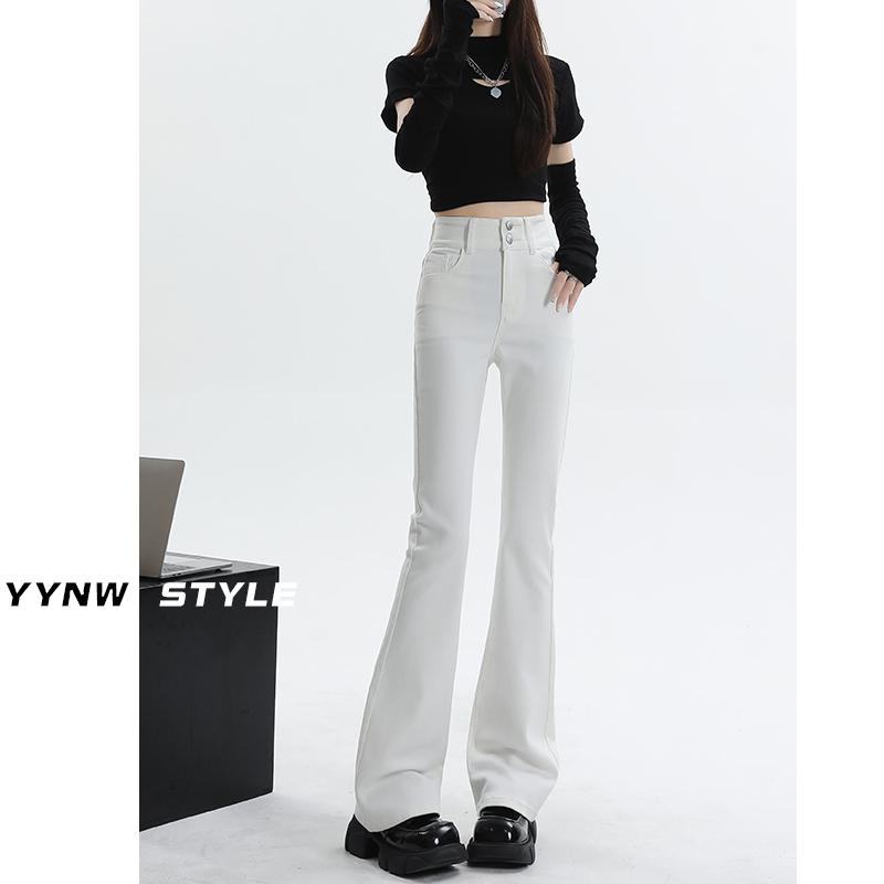 Boot Cut Jeans - デニム パンツ レディース ブーツ カット ジーンズ 春夏 ハイウエスト ホワイト スリミング フロア レングス ロングパンツ ハイウエスト ブーツカット カッコイイ スリム効果抜群