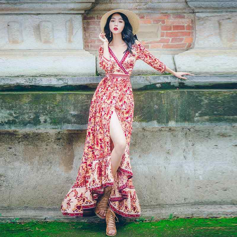 Other - レディース ファッション ワンピース トップス ロング スカート ドレス レディース スリム フィット スリット 夏