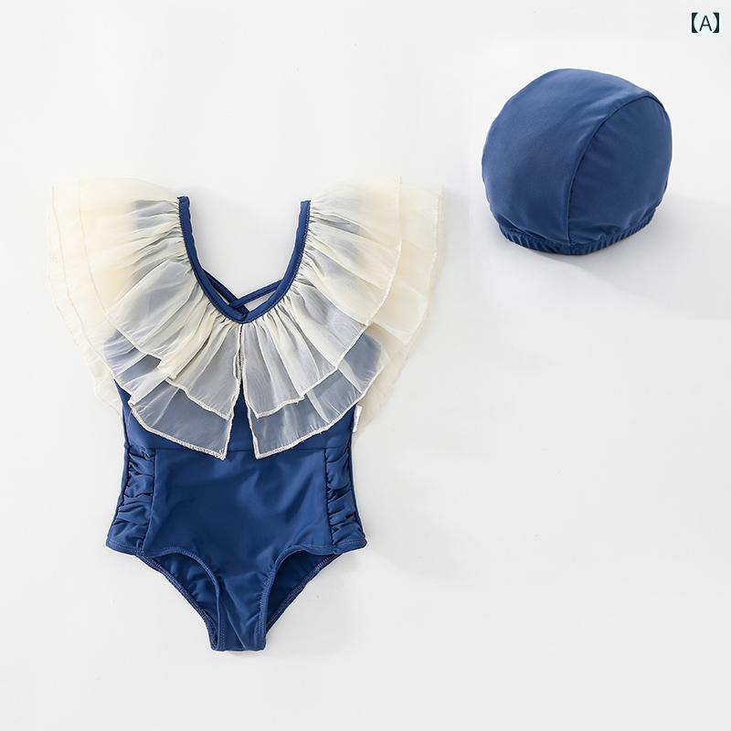 水着 子供 スイムウェア キッズ 女の子 プリンセス ファッション 夏 夏 マリンリゾート プール 海水浴 三角 ワンピース ブルー フリル 速乾 韓国