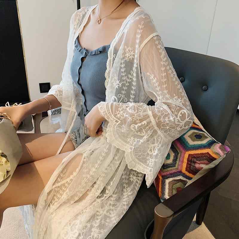樂天商城 - レディース エスニック 刺繍 カーディガン 夏 薄手 コート 休暇 アウター ショール 丈 レース シャツ