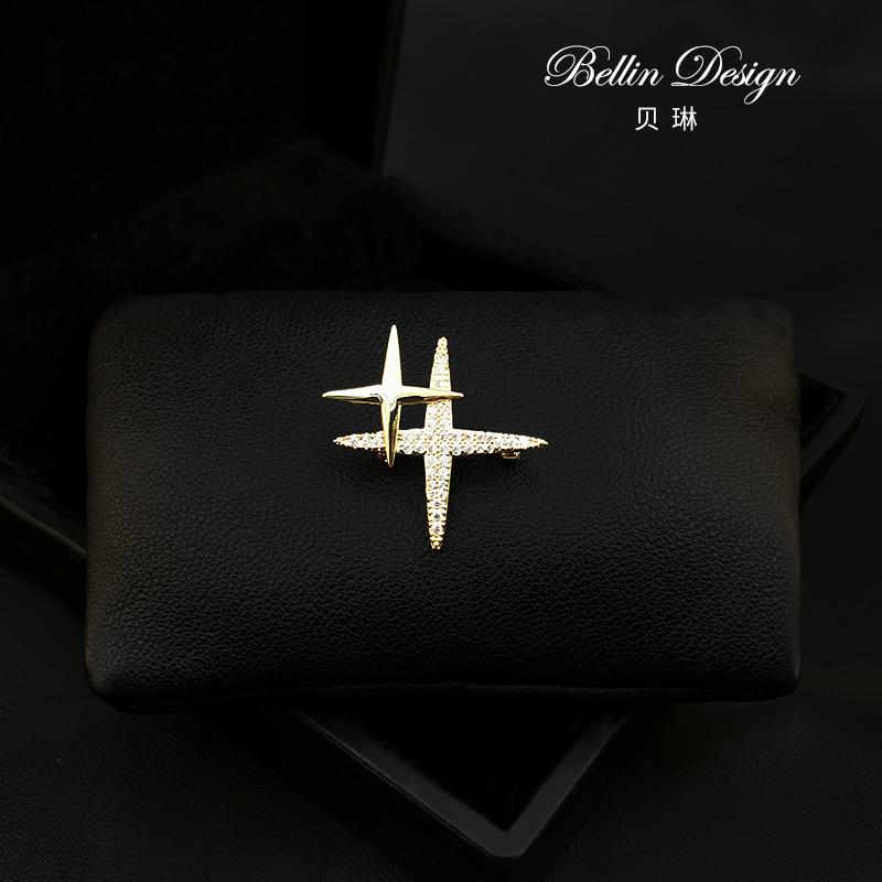 ブローチ 韓国 ダブル スター スーツ 襟 装飾小さめ ピン レディース 抗光 アクセサリー ジュエリー(4)