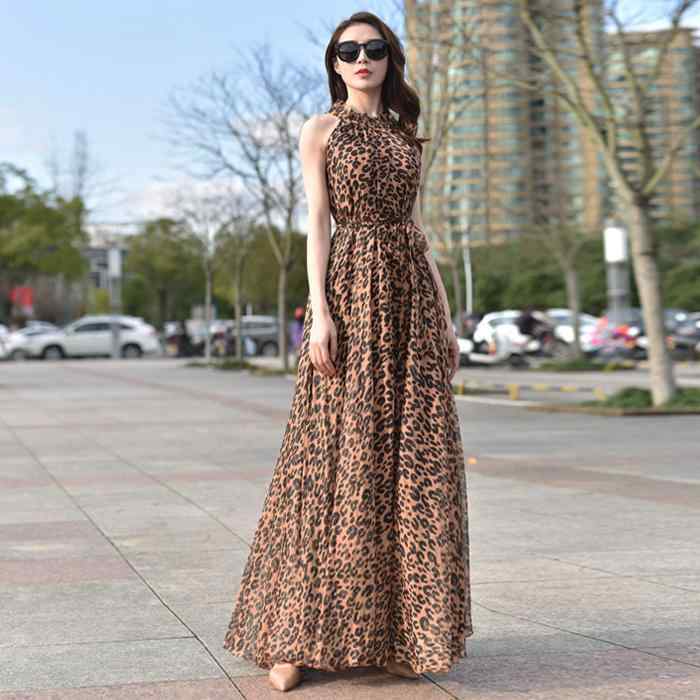 レディース エスニック ファッション おしゃれ 夏 ホルターネック ヒョウ柄 ビーチ スカート 大きいサイズ 足首丈 ロングスカート ドレス