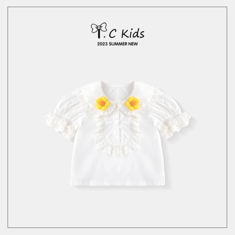 キッズ ベビー セレモニー おしゃれ着 女の子 綿 シャツ 子供服 ホワイト シャツ 夏 袖 カレッジ ベビー トップス シャツ