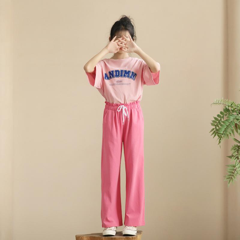 女の子 半袖 Tシャツ パンツ 子供服 白 ピンク カジュアル シンプル 韓国 中学生 トップス 夏 コットン