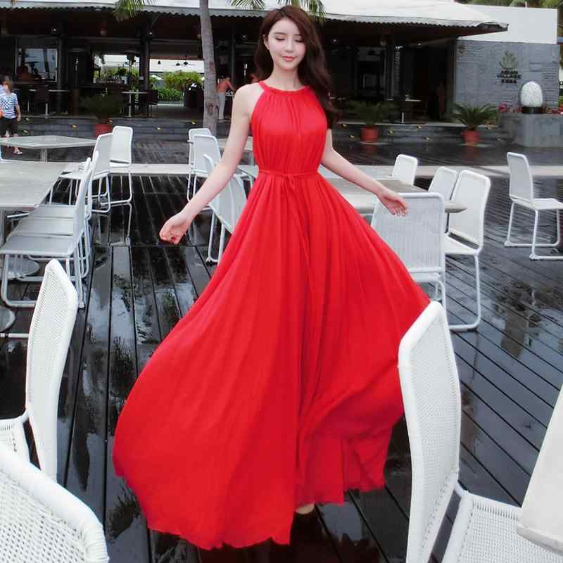 夏 ファッション おしゃれ 夏 シフォン シーサイド ビーチ ドレス 夏 ボヘミアン ロング ドレス サスペンダー ホリデー ドレス 大きいサイズ レディース レッド