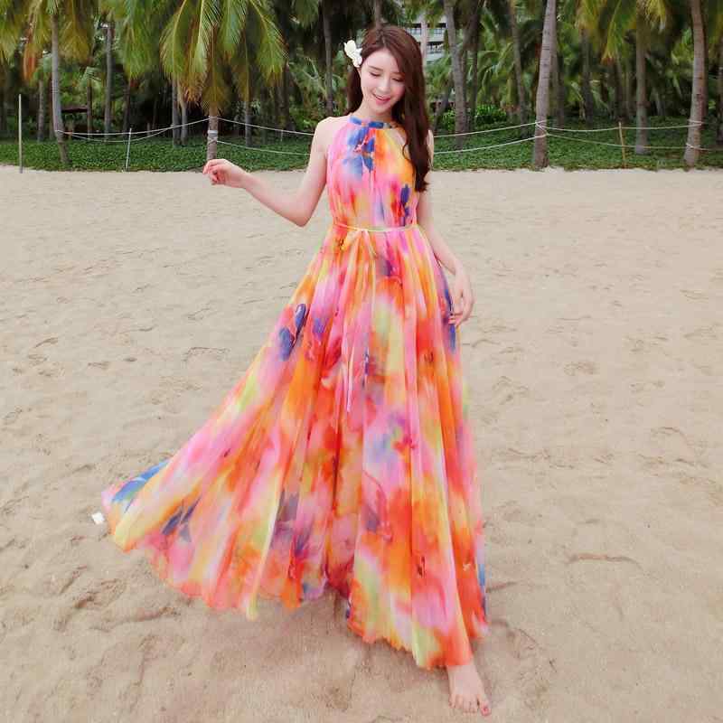 夏 ファッション おしゃれ 夏 シフォン サスペンダー ドレス ビーチ ドレス 海辺 休暇 ロング ドレス 花柄 ボヘミアン スリム 大きいサイズ