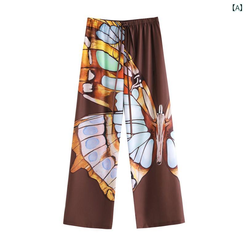 民族 エスニック パンツ 春夏 タイ バリ 蝶 プリント シフォン パンツ 日焼け防止 服