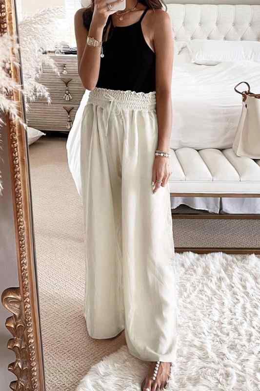 レディース 夏 ワイドレッグパンツ カジュアル プリーツ ストレート