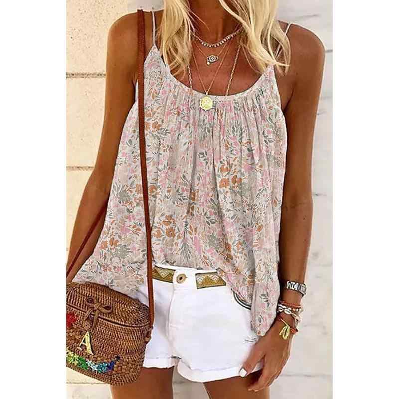 キャミソール レディース 夏 タンクトップ カジュアル ボヘミアン 花柄 プルオーバー ノースリーブ