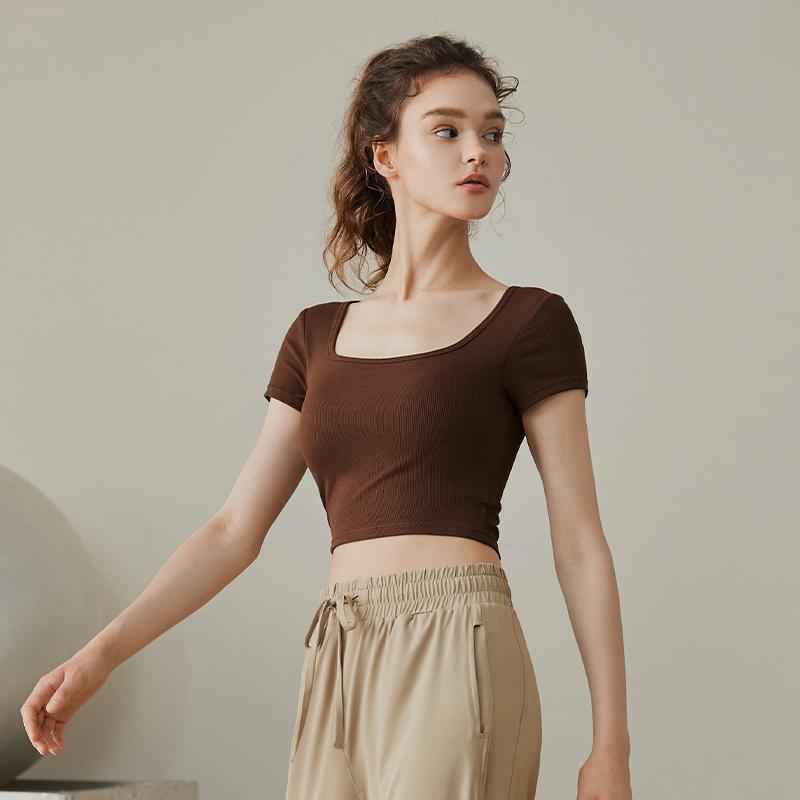レディース 固定 ワン カップ ヨガ 服 夏 ランニング スポーツ 半袖 ピラティス トレーニング フィットネス 服 アウトドア
