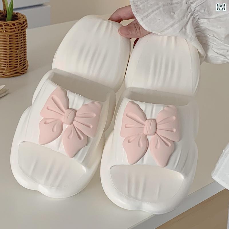 スリッパ レディース 夏 EVA ソフト 厚 甘くて かわいい リボン サンダル 滑りにくい ホーム バスルーム 防臭 低め フラット