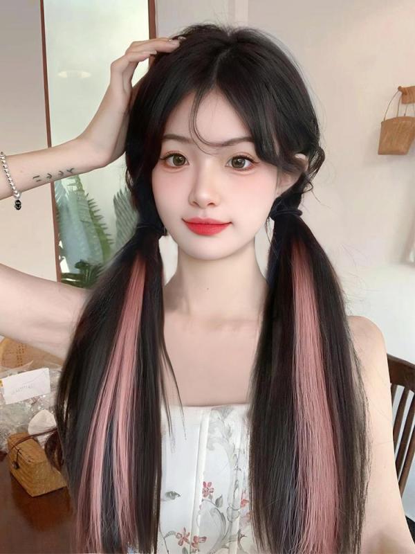 レディース ウィッグ ワンタッチ おしゃれ かつら レディース ロングヘア ポニーテール 甘くて クール ナチュラル 人工毛 強調 カラフル 三つ編み ダブル ポニーテール