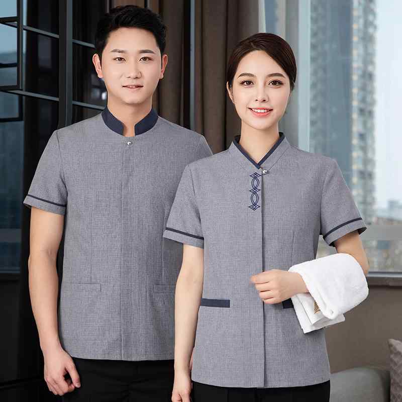 清掃員 作業着 半袖 レディース メンズ 夏服 清潔感 爽やか ポリエステル繊維 ポリウレタンストレッチ繊維 クリーニング ユニフォーム ウェイター 制服 ホテル 客室 ハウスキーピング コミュニティ