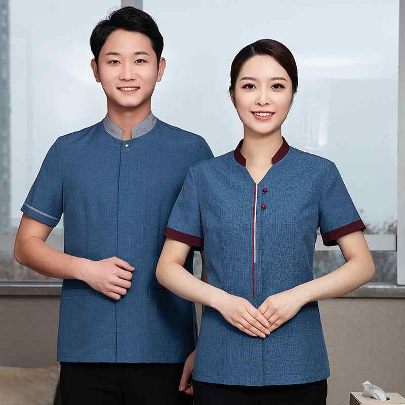 清掃員 作業着 半袖 レディース メンズ 夏服 ポリエステル繊維 ポリウレタンストレッチ繊維 クリーニング ハウスキーパー ユニフォーム ウェイター 制服 ホテル 客室 ハウスキーピング アテンダント