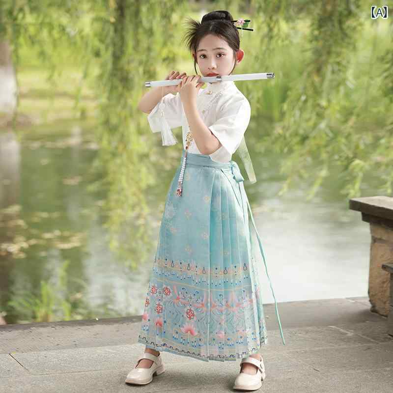民族衣装 コスプレ キッズ 子供服 女の子 漢服 チャイナ風 唐 パフォーマンス イベント 写真撮影 衣装 レトロ レトロ 伝統 衣装 フェアリー 夏