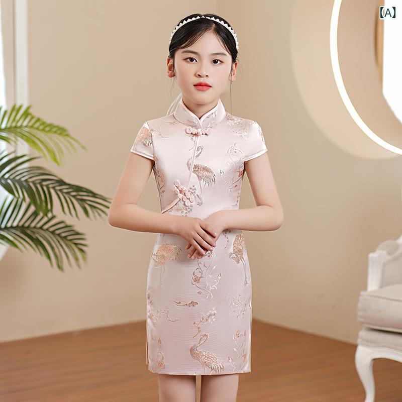 ピンク チャイナ ドレス コスプレ 普段使い 撮影 衣装 女の子 夏 薄手 子供 少女 プリンセス スカート オールシーズン キッズ レディース