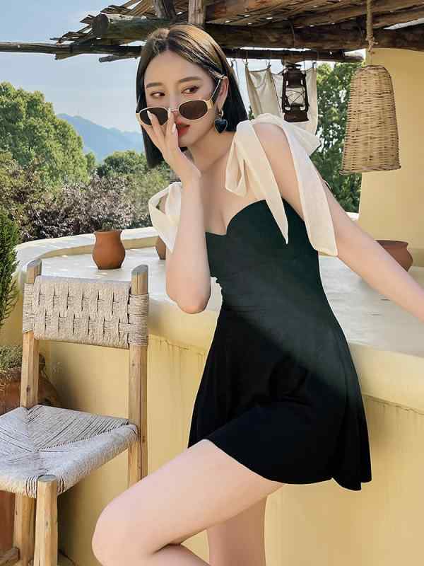 ワンピース 水着 レディース 夏 プール 海水浴 ビーチ レジャー バックレス ブラック カジュアル ノースリーブ スカート 黒