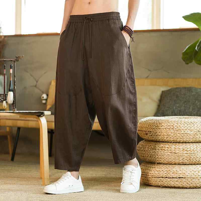 メンズ 中国風 ファッション チャイナ風 夏 リネン パンツ ワイドレッグパンツ 夏 カジュアルパンツ ランタン 九分丈 パンツ