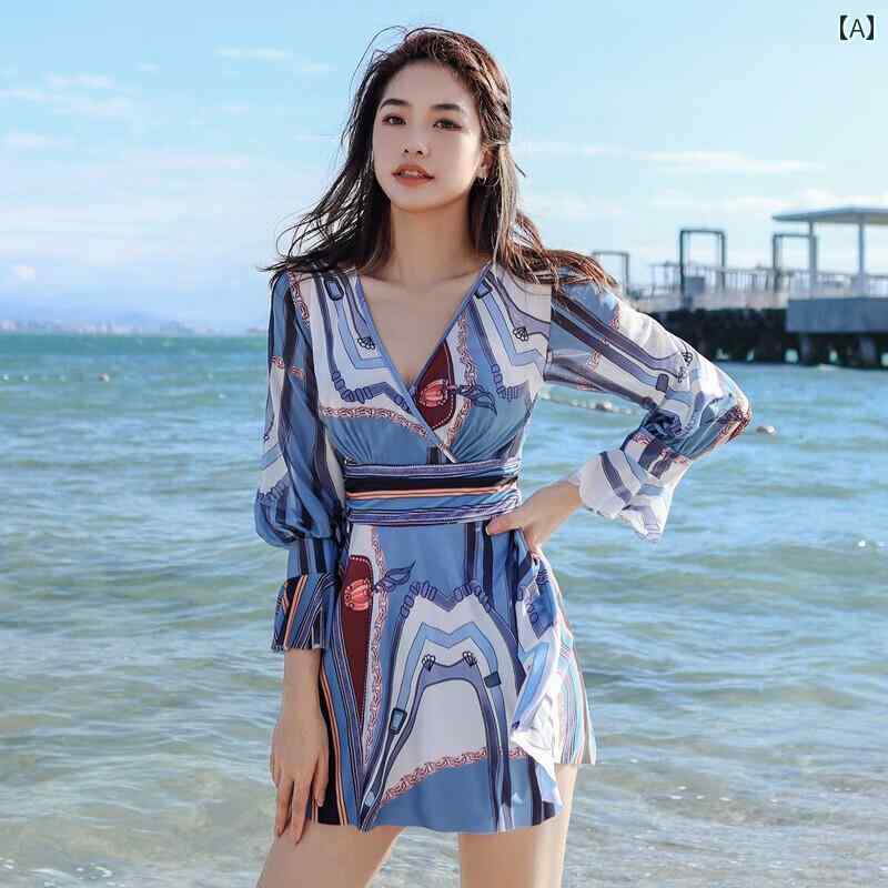 ワンピース 水着 レディース かわいい 夏 プール ビーチ ブルー カジュアル 長袖 フェアリー リゾート プール 2